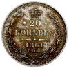 lot 3 monet; 20 kopiejek 1861 СПБ (mennica Paryż lub Strasburg), 20 kopiejek 1874 СПБ - НI  (menni..
