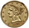5 dolarów, 1891 CC, mennica Carson City; typ Liberty Head, z motto na rewersie; Fr. 146; złoto, ok..