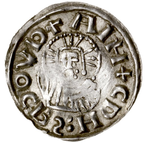 Denar, 1003–1034, mennica Praga; Aw: Półpostać n