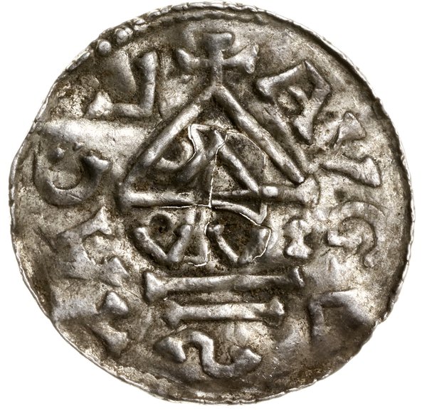 Denar, 989–996, mincerz Vilja; Aw: Krzyż grecki,