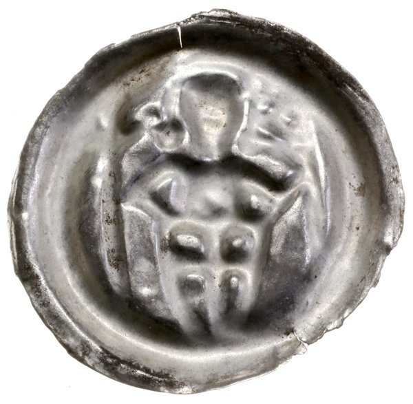 Brakteat, ok. 1247–1258; Długowłosa postać rycer