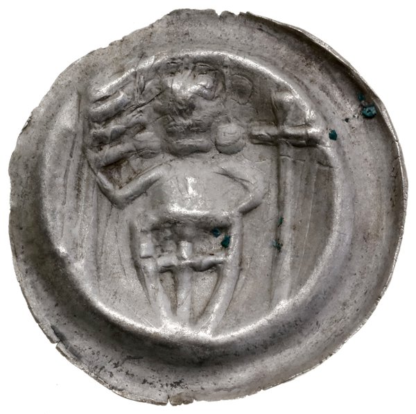 Brakteat, ok. 1247–1258; Długowłosa postać rycer