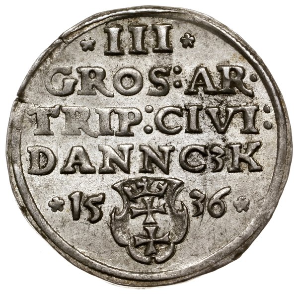 Trojak, 1536, mennica Gdańsk; popiersie króla z 