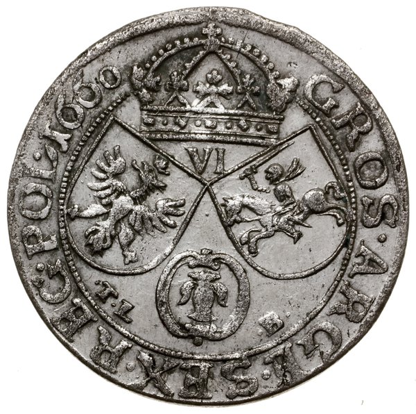 Szóstak, 1660 TLB, mennica Kraków; obwódki na aw