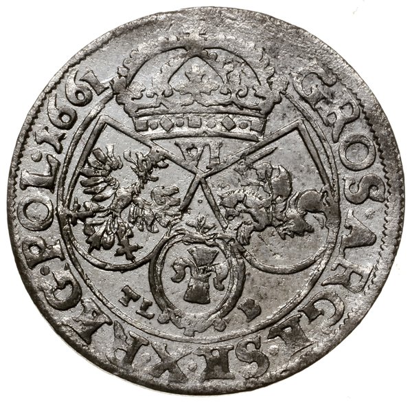 Szóstak, 1661 TLB, mennica Kraków; z herbem Ślep