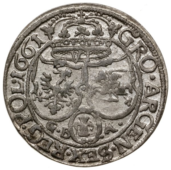 Szóstak, 1661 GBA, mennica Lwów; na awersie Ślep