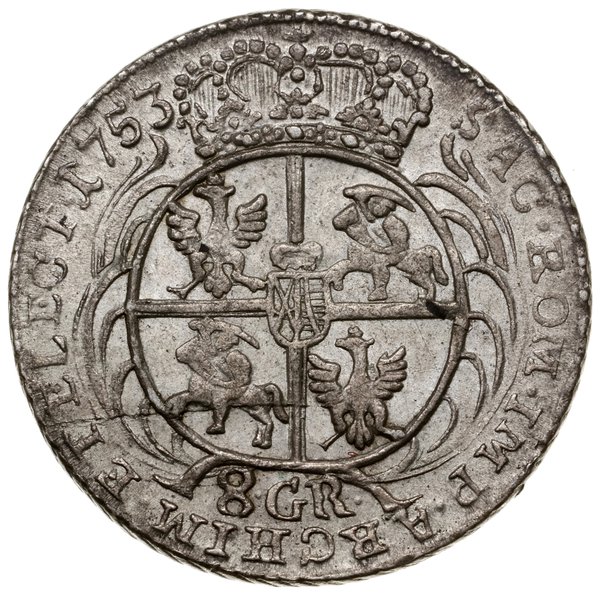 Dwuzłotówka, 1753, Lipsk; masywne popiersie król