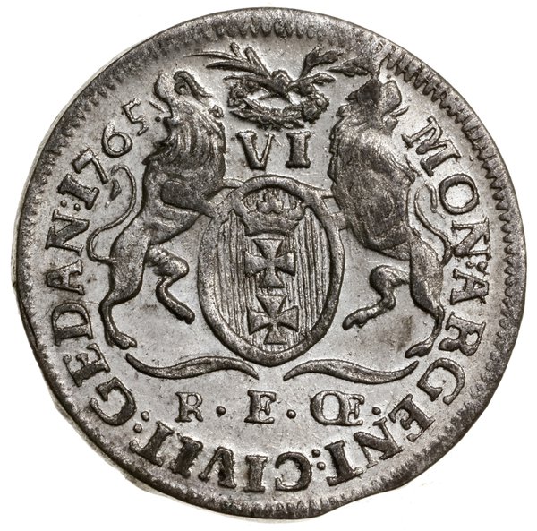 Szóstak, 1765, Gdańsk; litery R E CE (Rudolfa Er