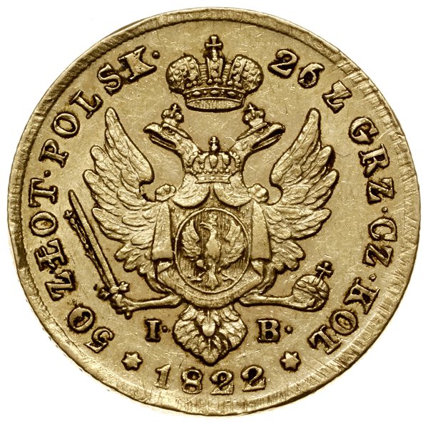 50 złotych, 1822, Warszawa; Aw: Głowa cara zwróc