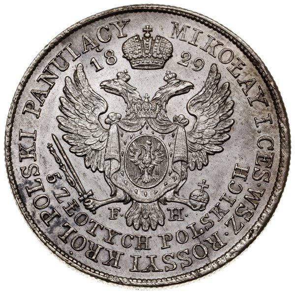 5 złotych, 1829 FH, Warszawa; Aw: Głowa cara Ale