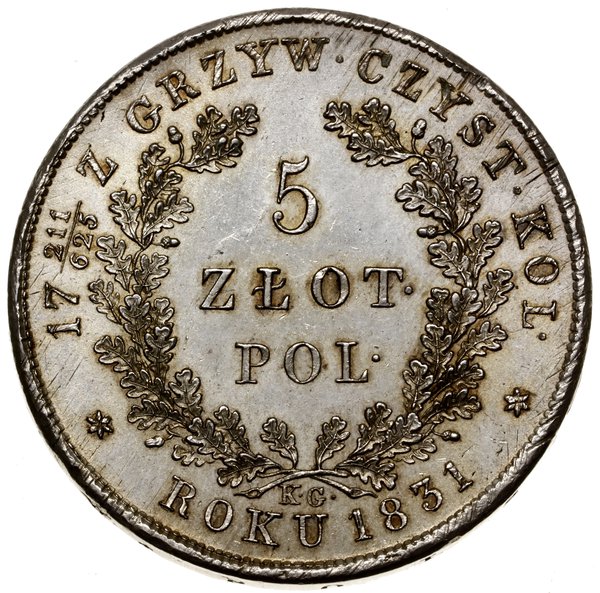 5 złotych, 1831 KG, Warszawa; na rewersie ułamek