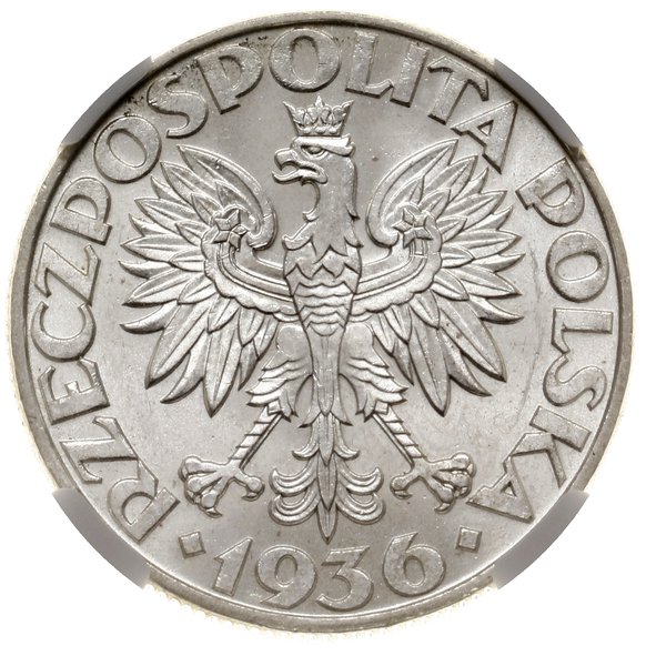 5 złotych, 1936, Warszawa; Żaglowiec; Kop. 2962 
