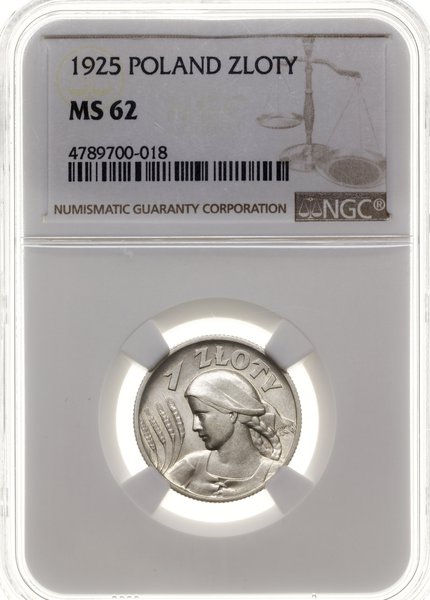 1 złoty, 1925, Londyn; popiersie kobiety z kłosa
