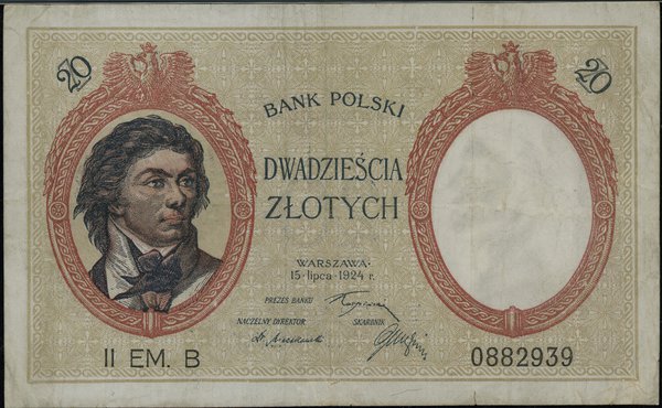 20 złotych, 15.07.1924; seria II EM. B, numeracj