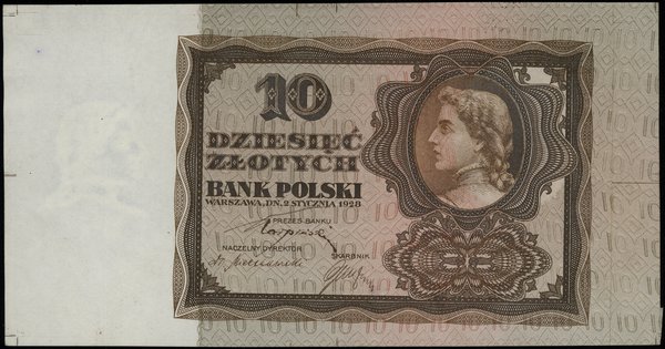 Brązowa próba kolorystyczna banknotu 10 złotych emisji 2.01.1928