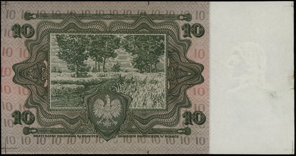 Zielona próba kolorystyczna banknotu 10 złotych emisji 2.01.1928
