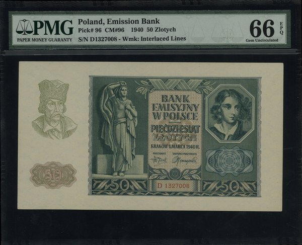 50 złotych, 1.03.1940; seria D, numeracja 132700