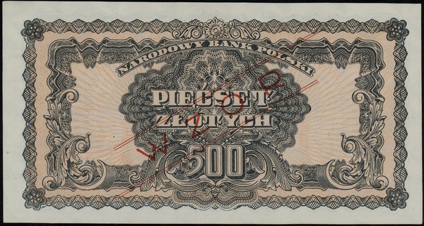 500 złotych, 1944, w klauzuli OBOWIĄZKOWE, seria Az 123456 / Az 789000, czerwony ukośny nadruk WZÓR