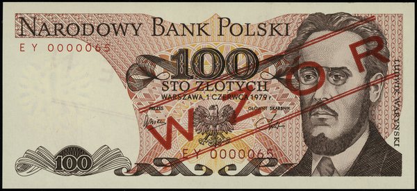 100 złotych, 1.06.1979; czerwony ukośny nadruk „