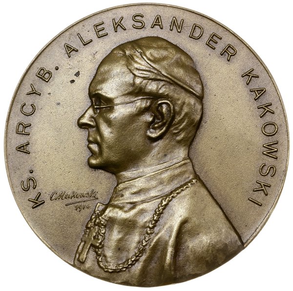 Medal na pamiątkę wyboru Aleksandra Kakowskiego arcybiskupem warszawskim, 1913, projektu Czesława Makowskiego, Warszawa