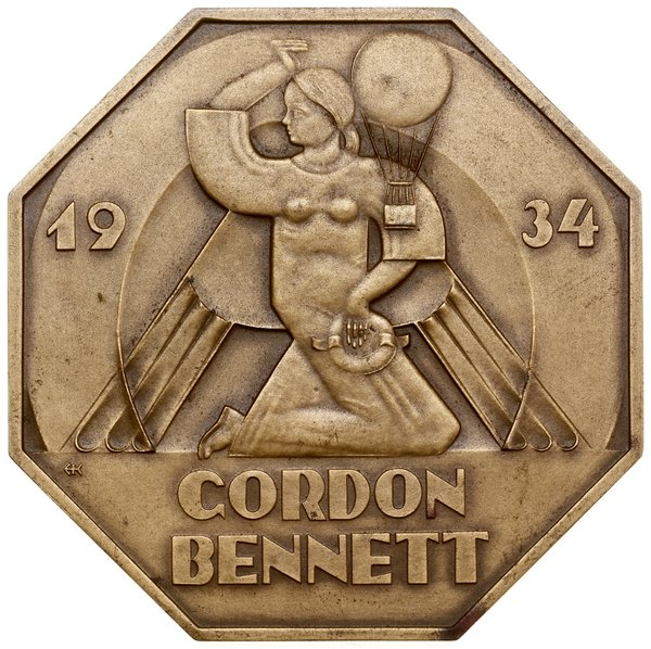 Medal na pamiątkę XXII Pucharu Gordona Bennetta, 1934, projektu Stanisława Repety, Warszawa