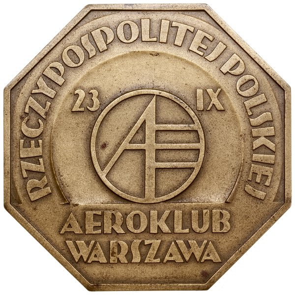 Medal na pamiątkę XXII Pucharu Gordona Bennetta, 1934, projektu Stanisława Repety, Warszawa