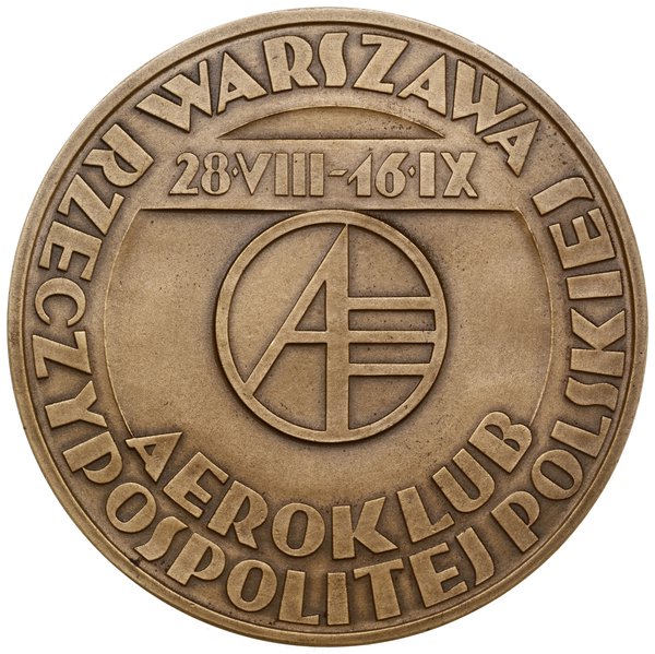 Medal na pamiątkę Międzynarodowych Zawodów Samolotów Turystycznych Challenge, 1934, projektu Stanisława Repety, Warszawa