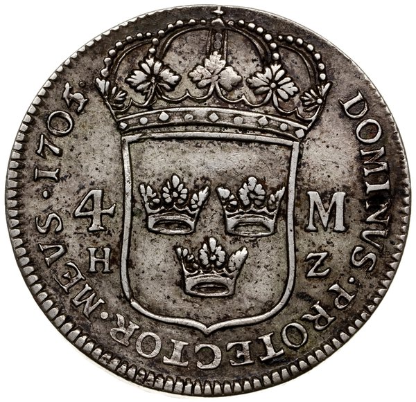 4 marki, 1705, mennica Sztokholm; ostatnia cyfra