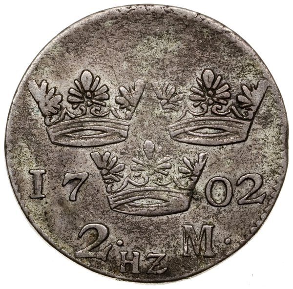 2 marki, 1702, mennica Sztokholm; SM 63; srebro,