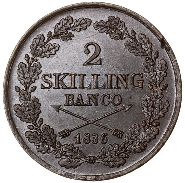 2 skilingi (skilling banco), 1836, mennica Sztokholm