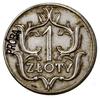 1 złoty, 1929, Warszawa; nominał w liściastym ornamencie, na rewersie z lewej strony wklęsły napis..