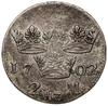 2 marki, 1702, mennica Sztokholm; SM 63; srebro, 10.11 g; patyna.