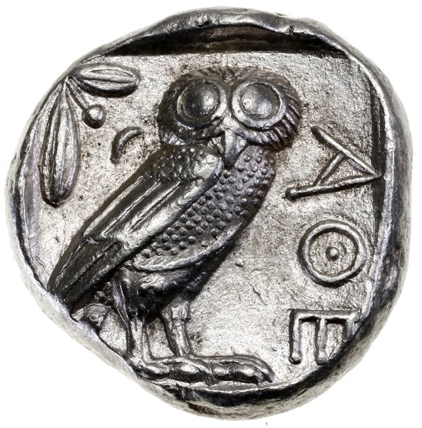 Tetradrachma, 454–404 pne; Aw: Głowa Ateny w pra
