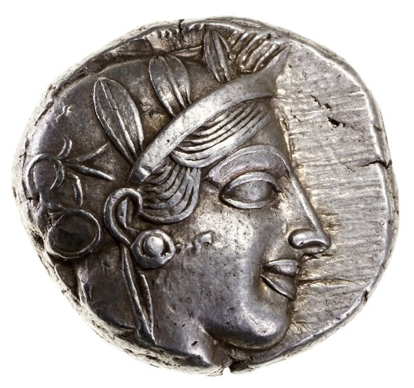 Tetradrachma, 454–404 pne; Aw: Głowa Ateny w pra