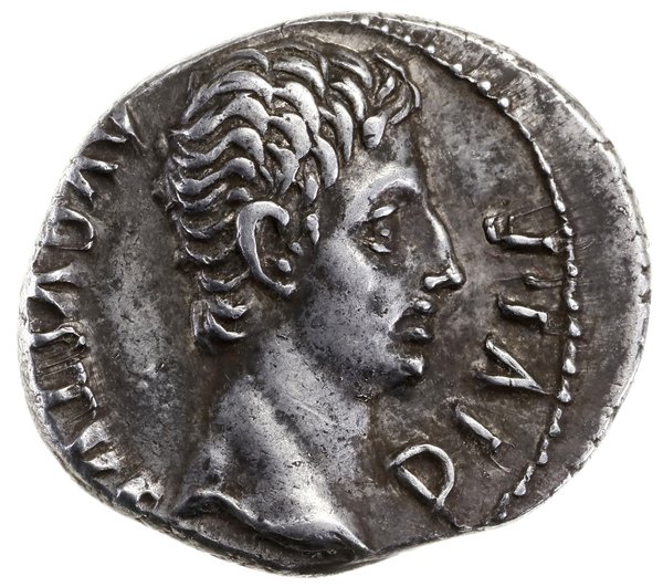 Denar, 15–13 pne, mennica Rzym; Aw: Głowa Oktawi