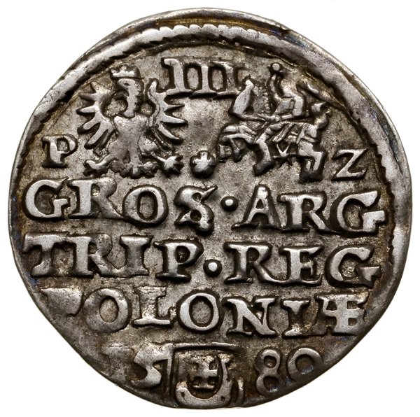 Trojak, 1580, mennica Olkusz; Aw: Mała głowa kró