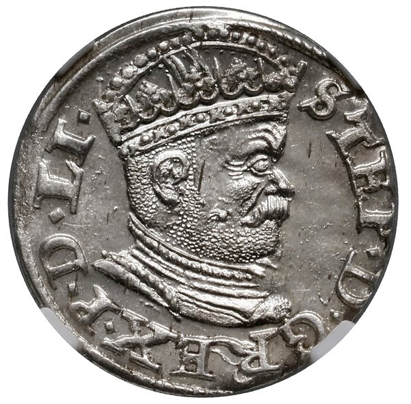 Trojak, 1586, mennica Ryga; mała głowa króla, na