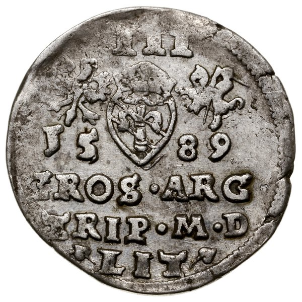 Trojak, 1589, mennica Wilno; odmiana z herbem Ko