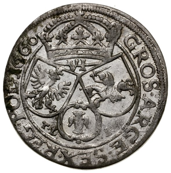 Szóstak, 1660, mennica Kraków; obwódki na awersi