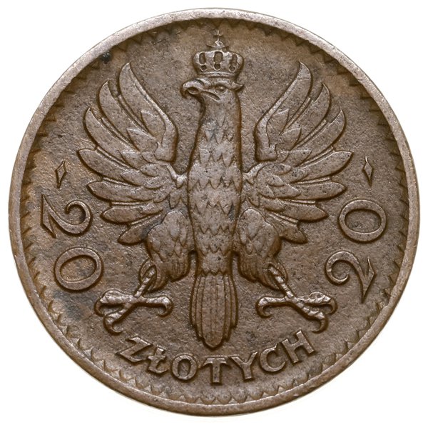 20 złotych, 1925, Warszawa; Głowa kobiety w czep