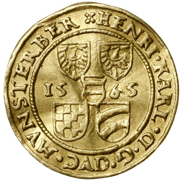 Dukat, 1565, Złoty Stok; Aw: Pięć tarcz herbowyc
