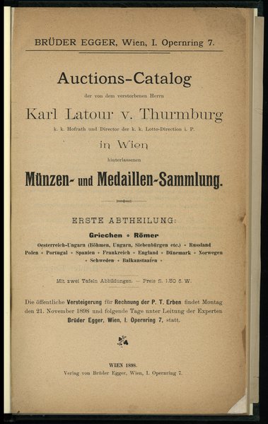 Brüder Egger, Auctions-Catalog der von dem verst