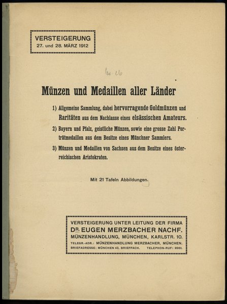 Dr. Eugen Merzbacher Nachf., Münzen und Medaille