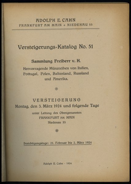 Adolph E. Cahn, Versteigerungs-Katalog No. 51, S