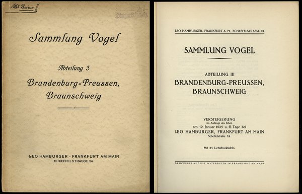Leo Hamburger, Sammlung Vogel. Abteilung III. Brandenburg-Preussen, Braunschweig