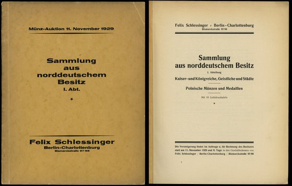Felix Schlessinger, Münz-Auktion Sammlung aus norddeutschen Besitz I. Abteilung: Kaiser- und Königreiche,  Geistliche und Städte