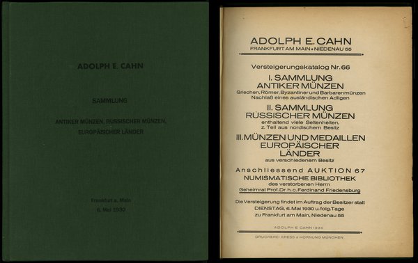 Adolph E. Cahn, Versteigerungskatalog Nr. 66. I.