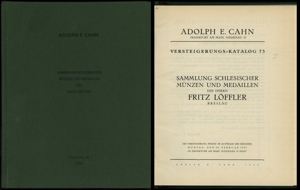 Adolph E. Cahn, Versteigerungs-Katalog 73. Sammlung schlesischer Münzen und Medaillen des Herrn Fritz Löffer,  Breslau