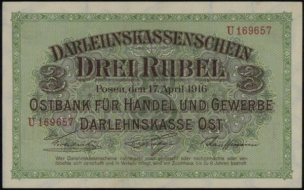 3 ruble, 17.04.1916, Poznań