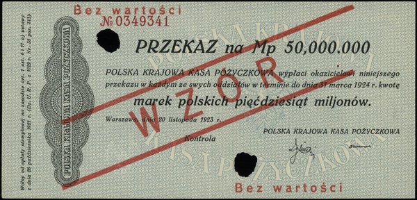 Przekaz na 50.000.000 marek polskich, 20.11.1923